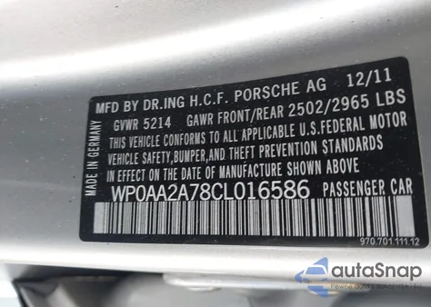 2012 Porsche Panamera 4 from USA, damaged, VIN WP0AA2A78CL016586